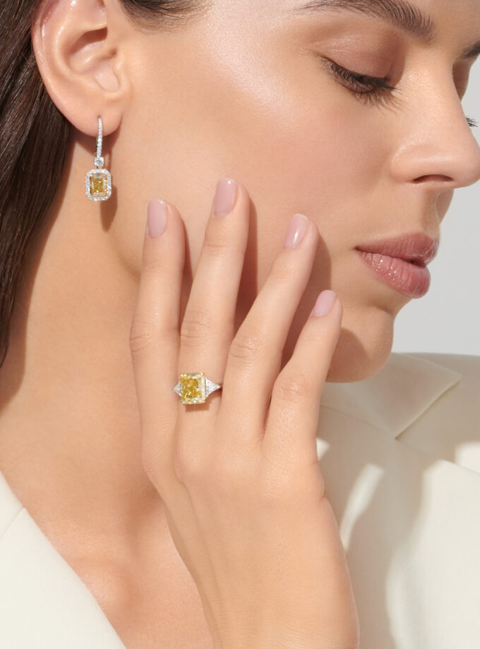 Кольцо солитер Fancy Yellow, 5,86 карата